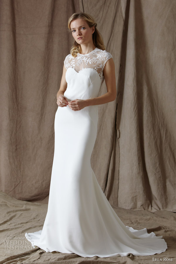 lela rose bridal spring 2014 the point cap sleeve wedding dress illusion neckline