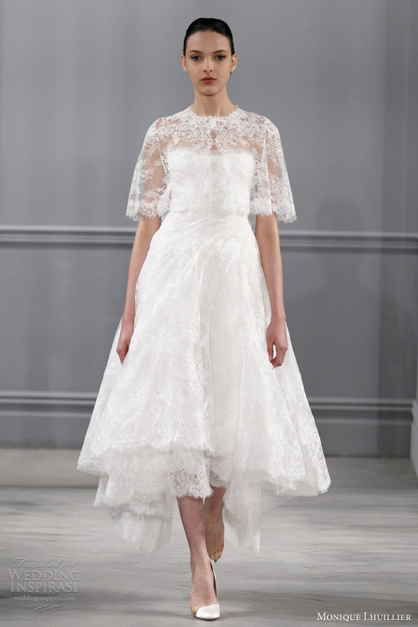 monique lhuillier bridal spring 2014 innocence short wedding dress capelet