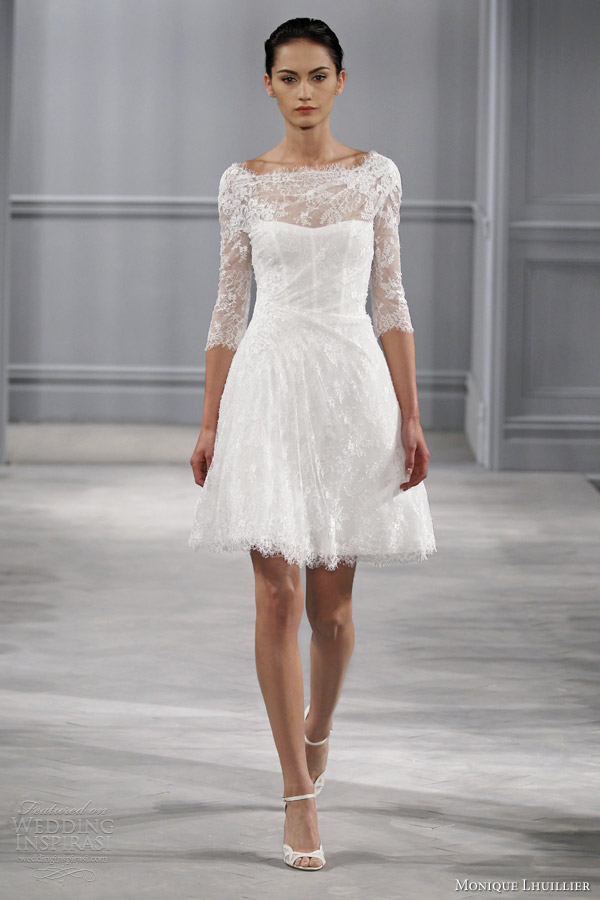 monique lhuillier bridal spring 2014 vignette short wedding dress sleeves