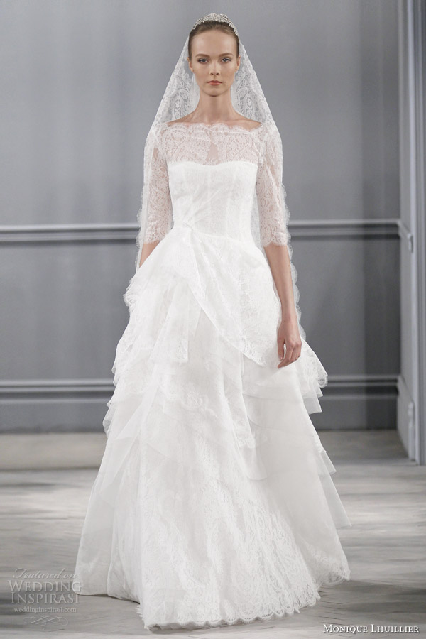 monique lhuillier spring 2014 bridal monaco bateau neck wedding dress sleeves