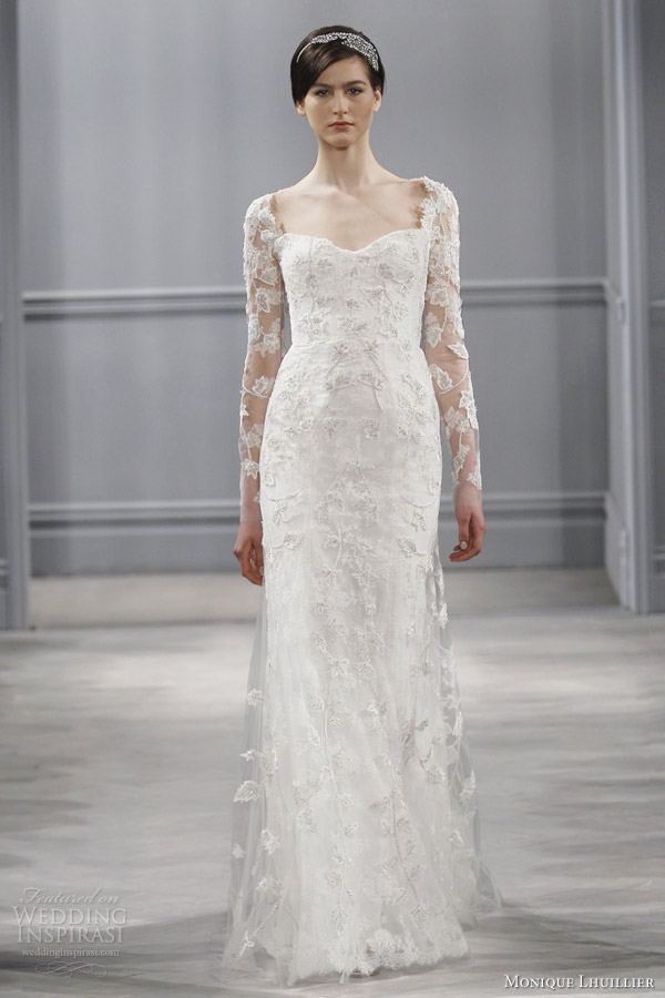 monique lhuillier wedding dress spring 2014 leaticia long sleeve sheath gown monique lhuillier wedding dress spring 2014 leaticia long sleeve sheath gown