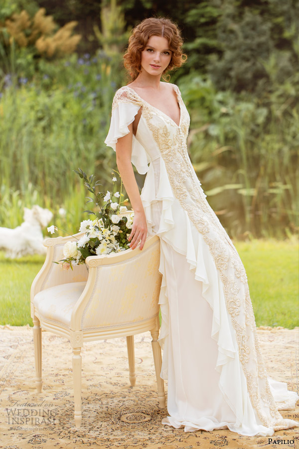 papilio wedding dresses 2014 carmina gown flutter sleeves gold