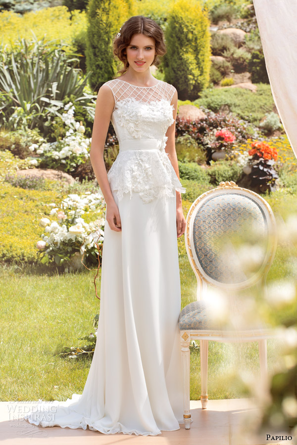 papilio wedding dresses 2014 filomena illusion cap sleeve peplum