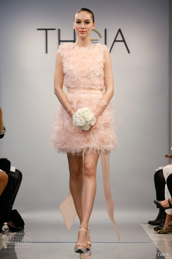theia bridal 2014 short sleeveless pink wedding dress style 890089