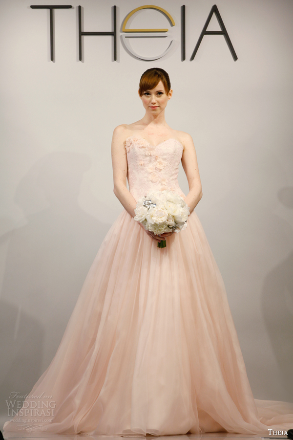 theia bridal 2014 strapless pink wedding dress style 890088