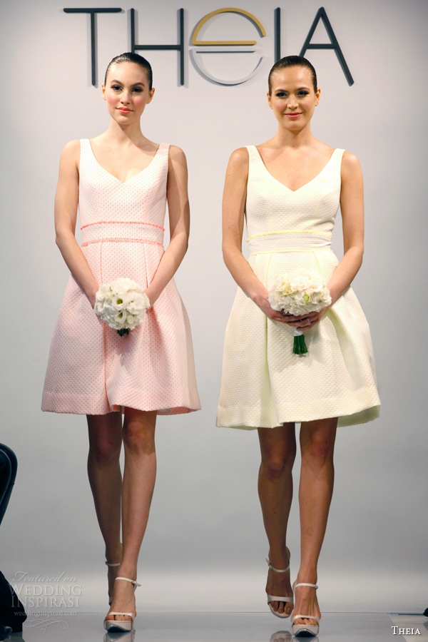 theia bridal spring 2014 white couture bridesmaids dress pink yellow