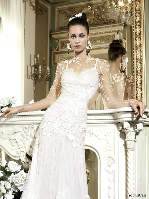 yolancris 2014 peru long sleeve illusion wedding dress romantic tale