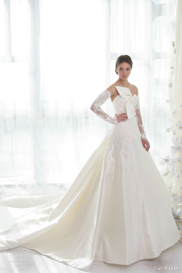 ziad nakad bridal 2013 2014 strapless wedding dress lace sleeves