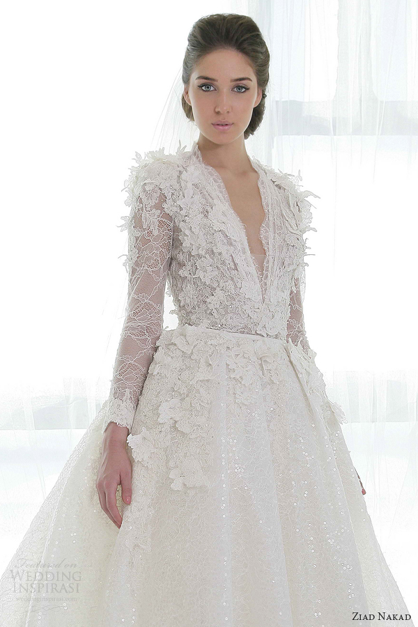 ziad nakad wedding dresses 2013 ball gown long sleeves close up bodice