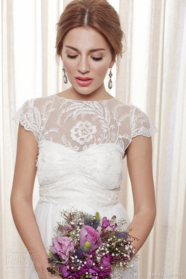 anna campbell bridal 2013 2014 fleur wedding dress cap sleeve close up