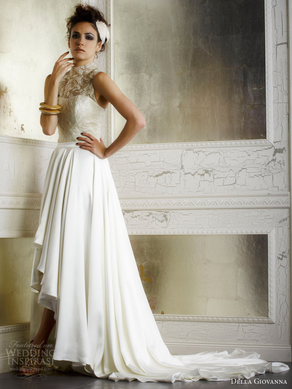 della giovanna fall 2014 wedding dress skirt corset lace silk satin high low sheer neck