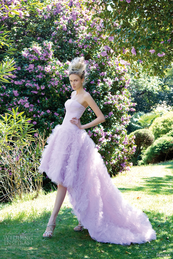 jillian sposa 2014 strapless high low color wedding dress purple lilac lavender style 95823