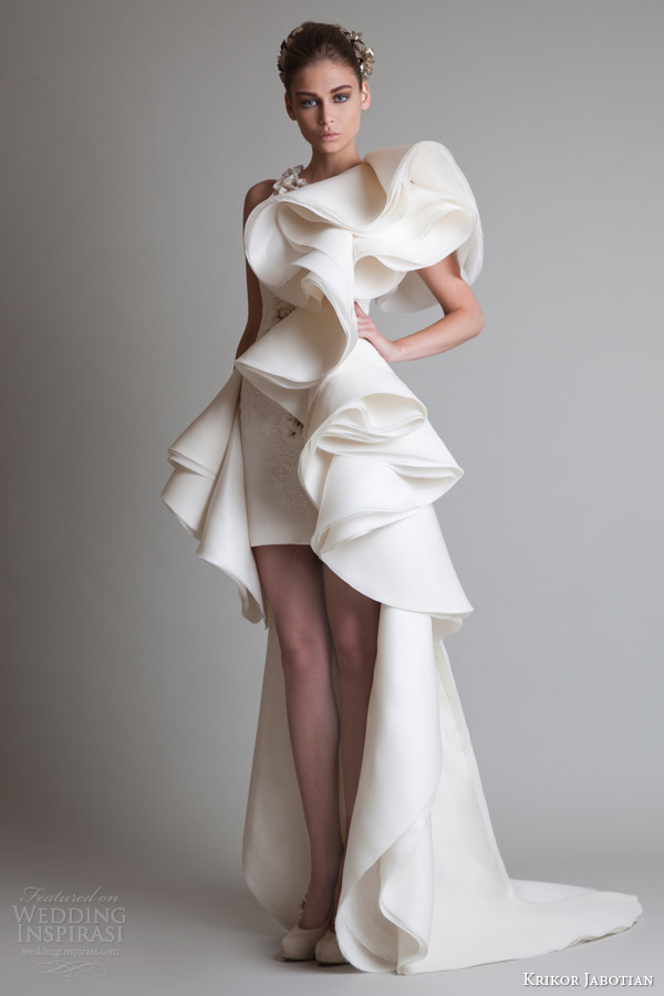 krikor jabotian 2014 short long wedding dress ruffles