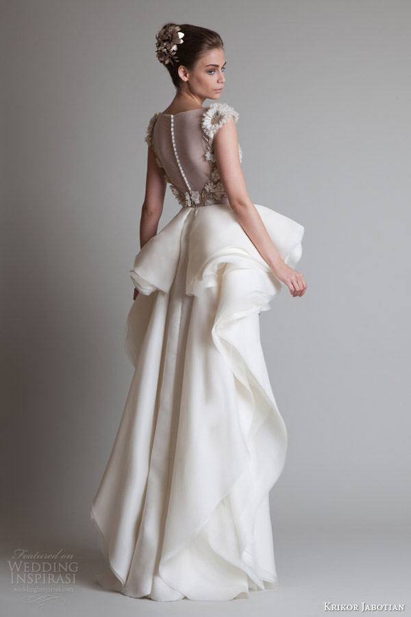 krikor jabotian fall 2013 couture cap sleeve dress overskirt back view