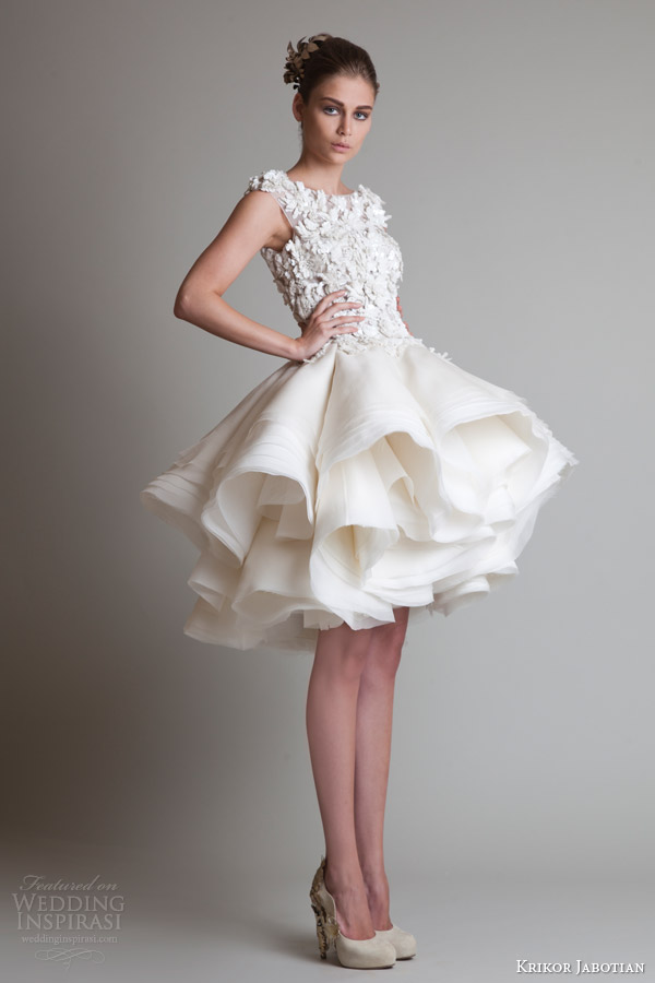 krikor jabotian fall 2013 couture sleeveless short wedding dress