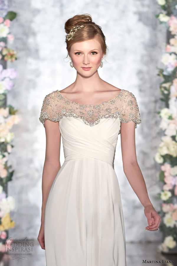 martina liana 2014 illusion cap sleeve wedding dress style 519 close up bodice