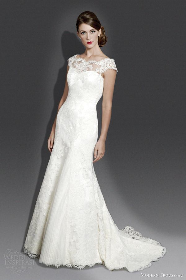 modern trousseau bridal fall 2014 erin cap sleeve lace wedding dress