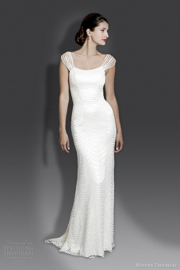 modern trousseau bridal fall 2014 pandora cap sleeve gown