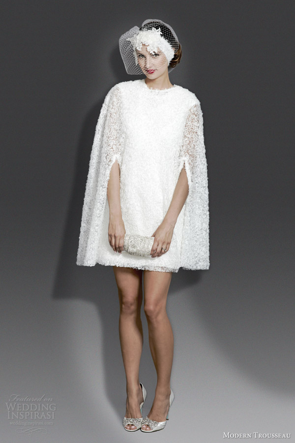 modern trousseau couture bridal fall 2014 molly short wedding dress with cape