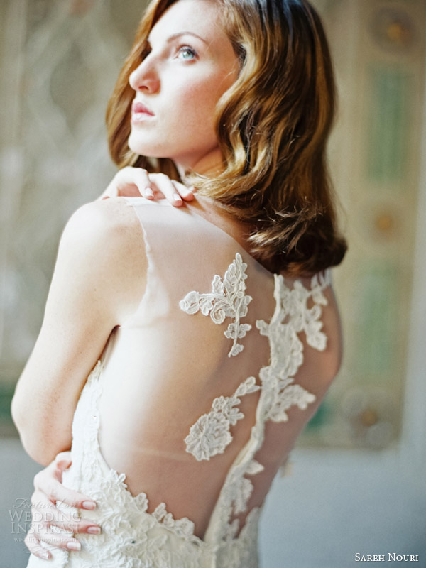 sareh nouri 2014 bridal skylar illusion cap sleeve wedding dress back detail close up sareh nouri 2014 bridal skylar illusion cap sleeve wedding dress back detail close up