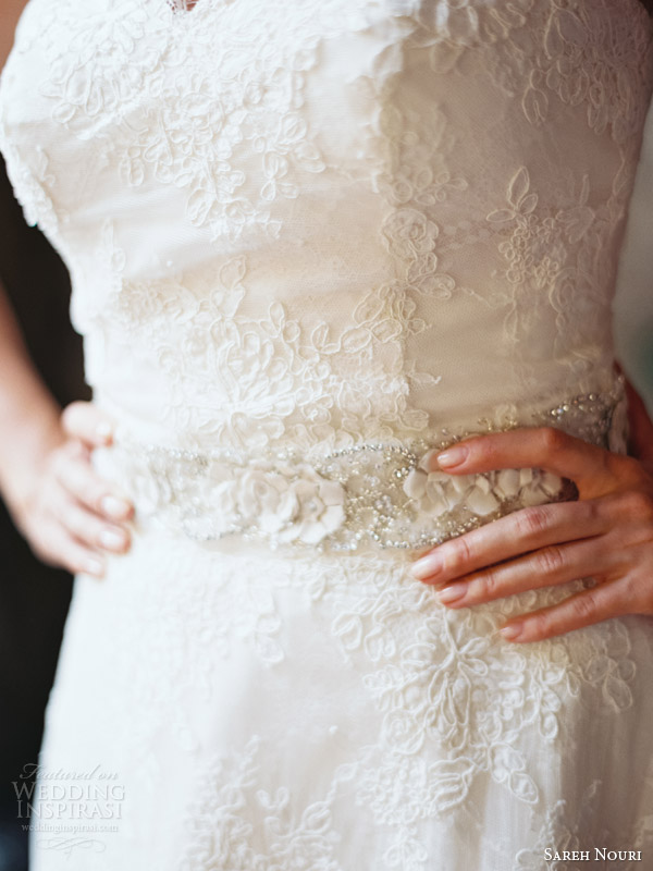 sareh nouri bridal 2014 amelie strapless wedding dress belt detail close up