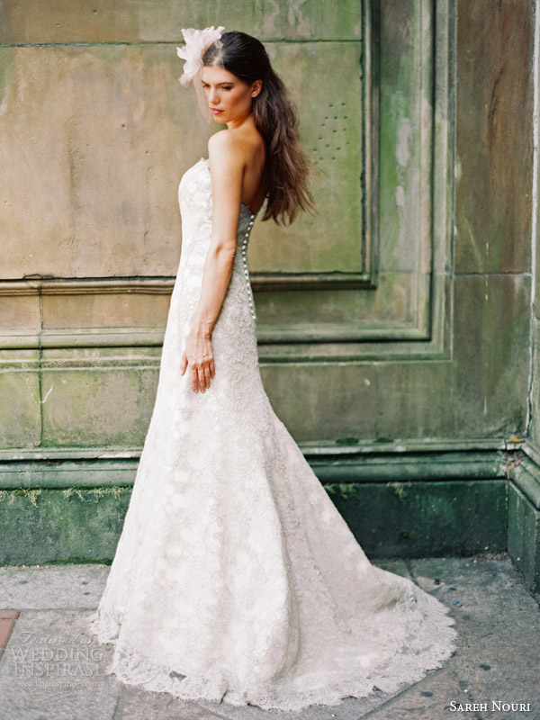 sareh nouri bridal fall 2014 emerald strapless wedding dress color side back train view sareh nouri bridal fall 2014 emerald strapless wedding dress color side back train view
