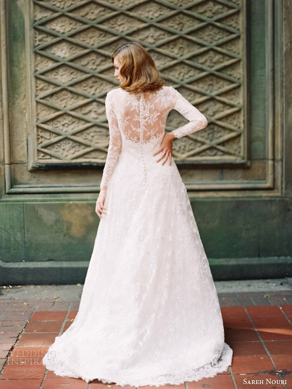 sareh nouri bridal fall 2014 queen elizabeth long sleeve lace wedding dress back