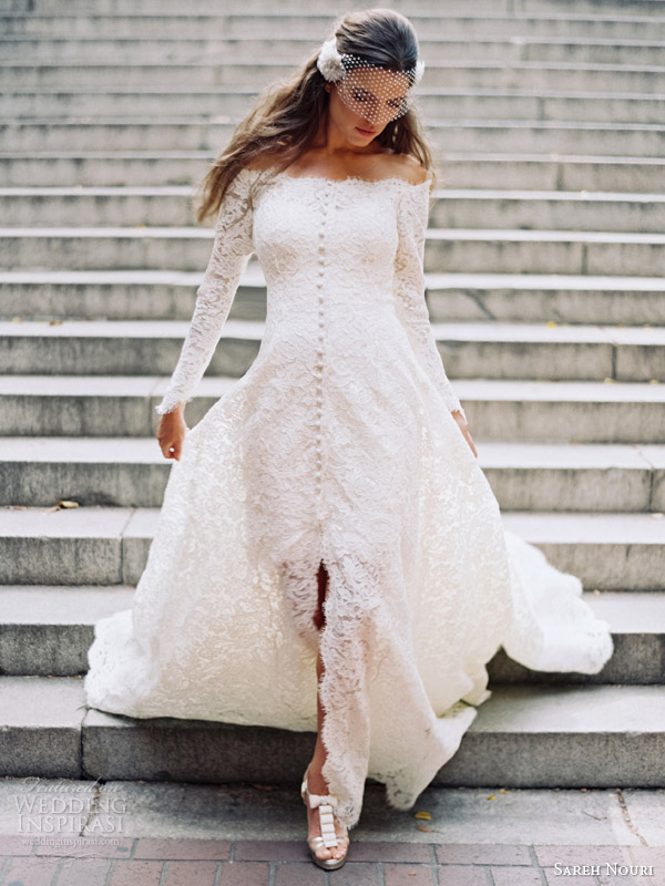 sareh nouri fall 2014 bridal halina long sleeve wedding gown bridal coat short lace dress