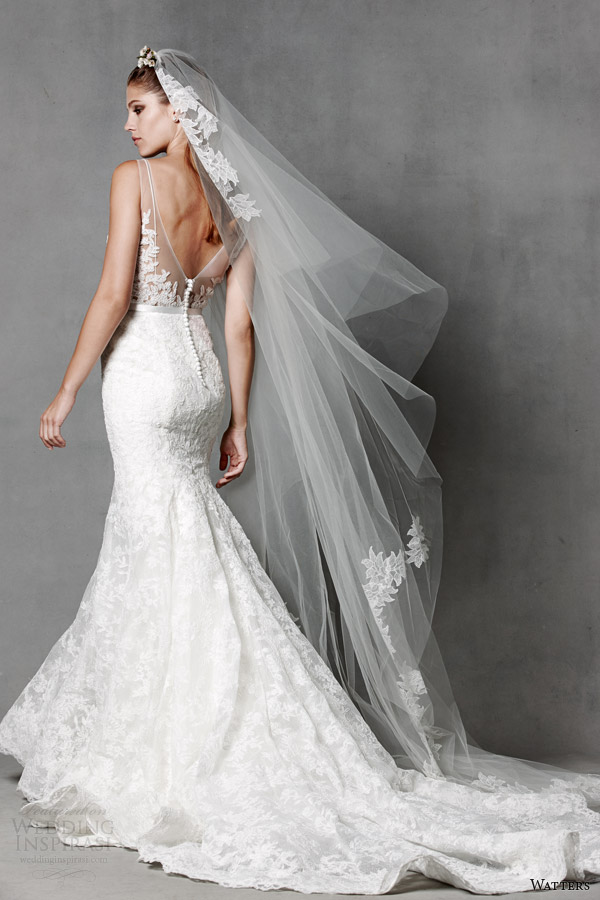 watters brides 2014 sleeveless wedding dress illusion straps style 5017B illusion back