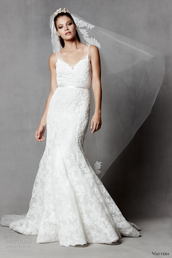 watters brides 2014 sleeveless wedding dress illusion straps style 5017B