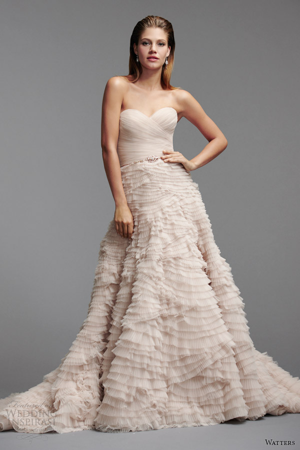 watters brides color wedding dress spring 2014 straples gown 5098B watters brides color wedding dress spring 2014 straples gown 5098B