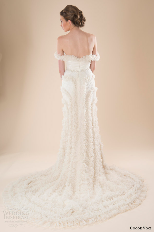 cocoe voci bridal spring 2014 amelia off shoulder column gown back