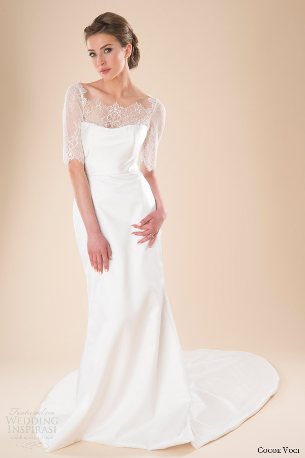 cocoe voci spring 2014 angeline illusion half sleeves wedding dress