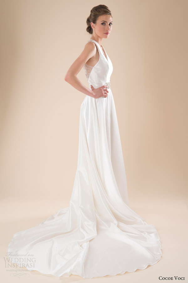 cocoe voci wedding dresses spring 2014 piper sleeveless gown illusion back side view