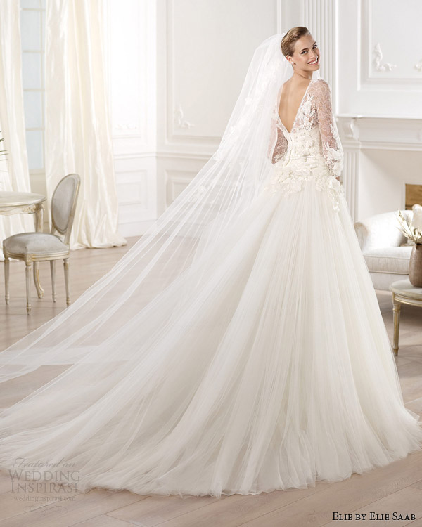 elie by elie saab 2014 bridal lacerta wedding dress with sleeves v back train