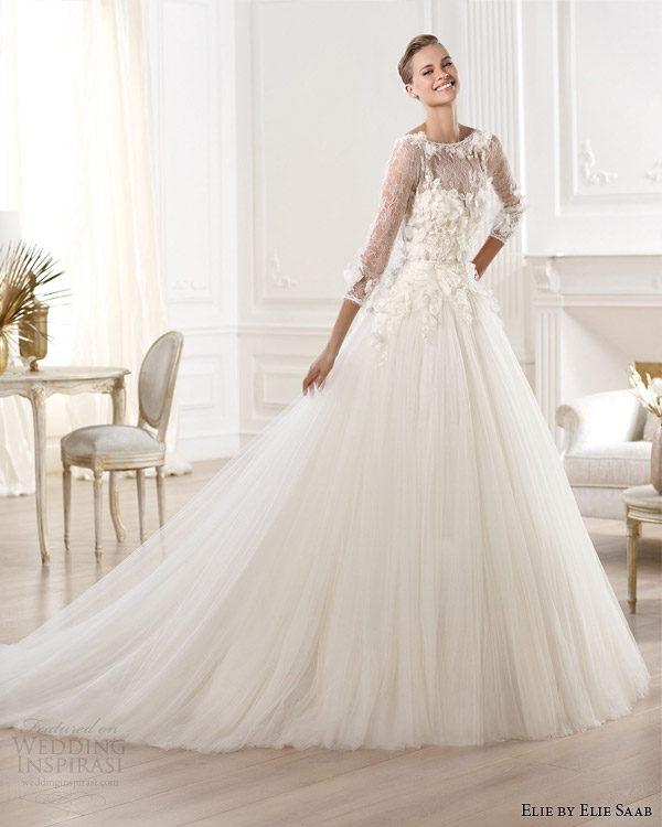 elie by elie saab 2014 bridal lacerta wedding dress with sleeves