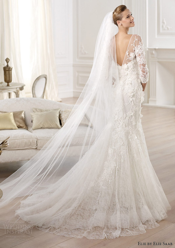 elie by elie saab 2014 cignus three quearter sleeve wedding dress back view train elie by elie saab 2014 cignus three quearter sleeve wedding dress back view train