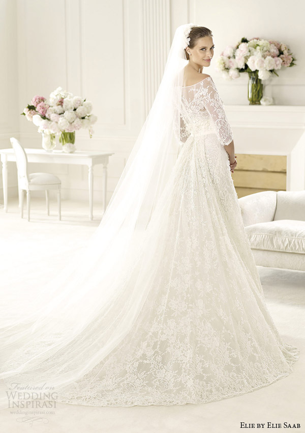 elie by elie saab bridal 2014 folie wedding dress with sleeves back view train