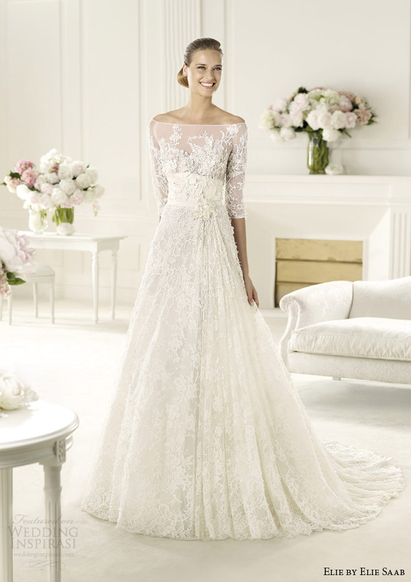 elie by elie saab bridal 2014 folie wedding dress with sleeves