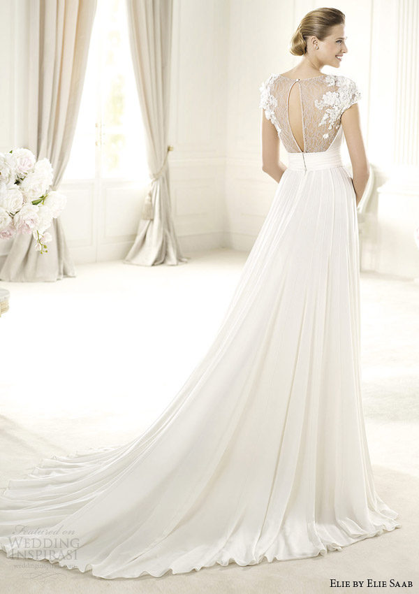 elie by elie saab bridal 2014 louisse wedding dress short lace sleeves back view train