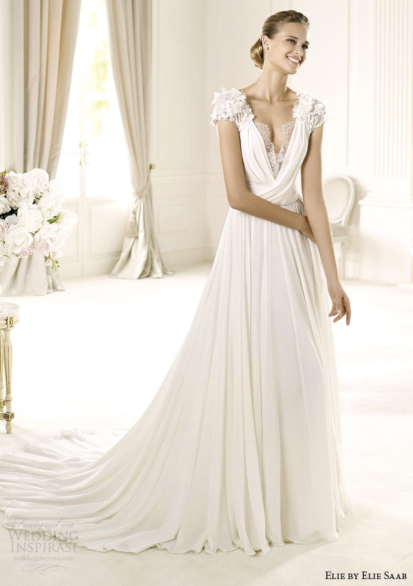 elie by elie saab bridal 2014 louisse wedding dress short lace sleeves