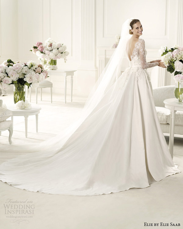 elie by elie saab bridal 2014 monet long sleeve wedding dress v back train