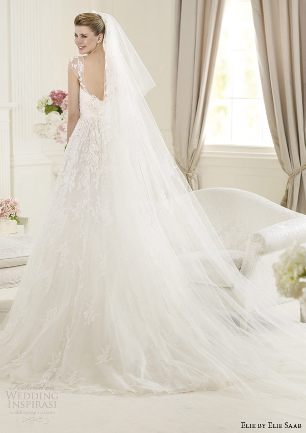 elie by elie saab for pronovias 2014 bridal monceau cap sleeve wedding dress illusion bodice back view