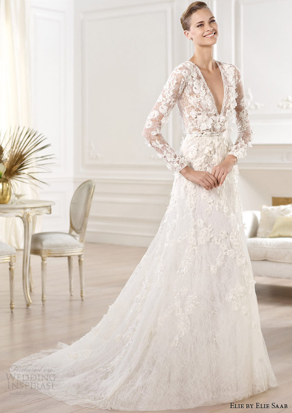 Elie Saab 2021 Country Wedding Dress Long Sleeve V Neck Lace