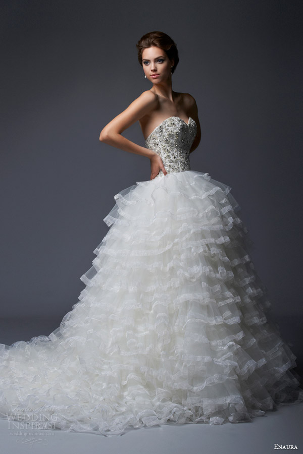 enaura wedding dress fall 2013 2014 strapless ball gown tiered skirt style ef366