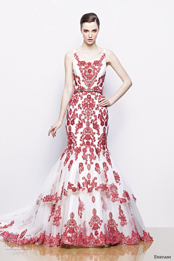 enzoani 2014 bridal ilyssa red white sleeveless wedding dress