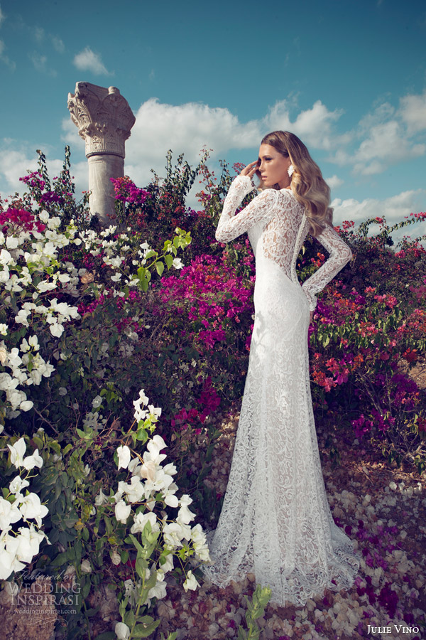 julie vino 2014 bridal long sleeve wedding dress lace back illusion