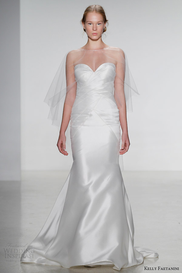 kelly faetanini fall 2014 bridal delaney strapless wedding dress illusion cape