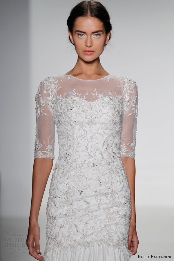 kelly faetanini fall 2014 bridal luz wedding dress illusion sleeves bodice close up