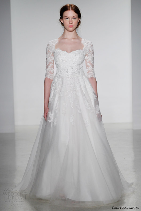 kelly faetanini wedding dress fall 2014 bridal lena gown three quarter lace sleeves